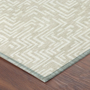10 Ft Geometric Polyester Area Rug Washable Stain Resistant Indoor Outdoor Beige Blue
