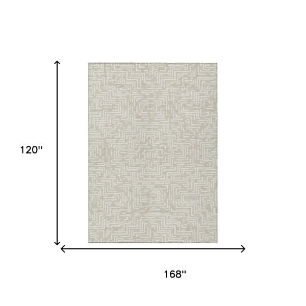 10 Ft Geometric Polyester Area Rug Washable Stain Resistant Indoor Outdoor Beige Blue