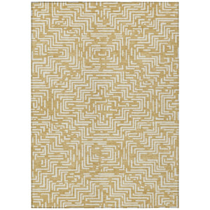 HomeRoots 8x10 Gold Brown Geometric Polyester Area Rug Washable Stain Resistant Indoor Outdoor 735649