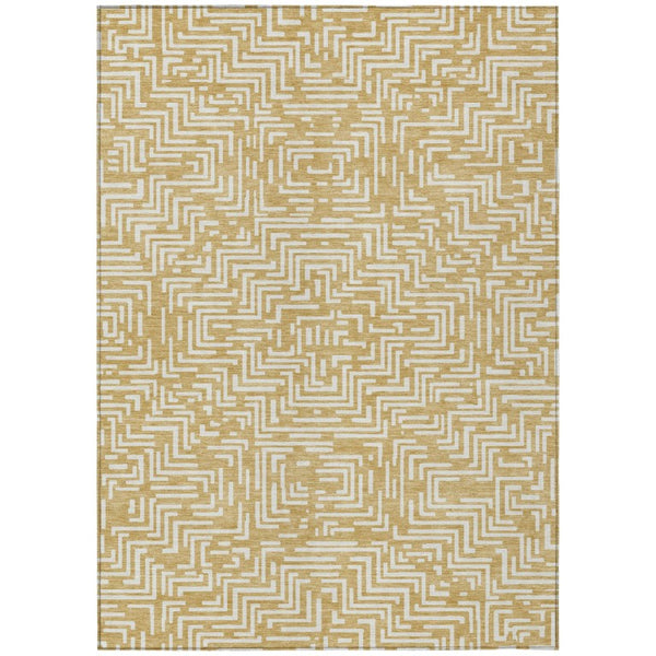HomeRoots 8x10 Gold Brown Geometric Polyester Area Rug Washable Stain Resistant Indoor Outdoor 735649