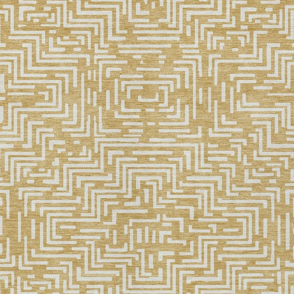 8x10 Gold Brown Geometric Polyester Area Rug Washable Stain Resistant Indoor Outdoor