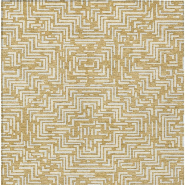 8x10 Gold Brown Geometric Polyester Area Rug Washable Stain Resistant Indoor Outdoor
