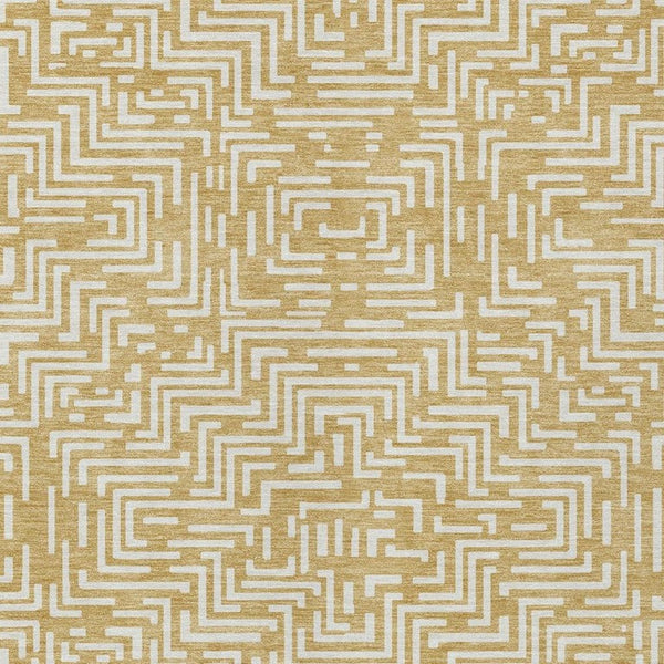 8x10 Gold Brown Geometric Polyester Area Rug Washable Stain Resistant Indoor Outdoor