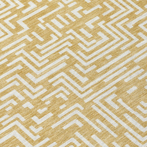 8x10 Gold Brown Geometric Polyester Area Rug Washable Stain Resistant Indoor Outdoor