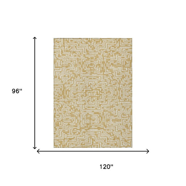 8x10 Gold Brown Geometric Polyester Area Rug Washable Stain Resistant Indoor Outdoor
