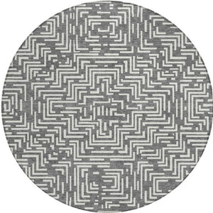 8 Ft Round Geometric Polyester Rug Washable Stain Resistant Indoor Outdoor Gray
