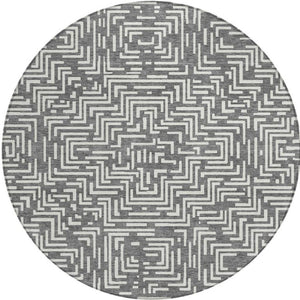 8 Ft Round Geometric Polyester Rug Washable Stain Resistant Indoor Outdoor Gray