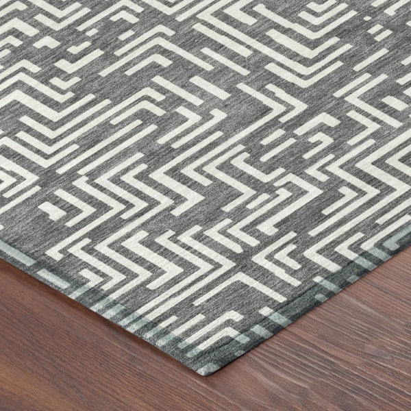 8 Ft Round Geometric Polyester Rug Washable Stain Resistant Indoor Outdoor Gray