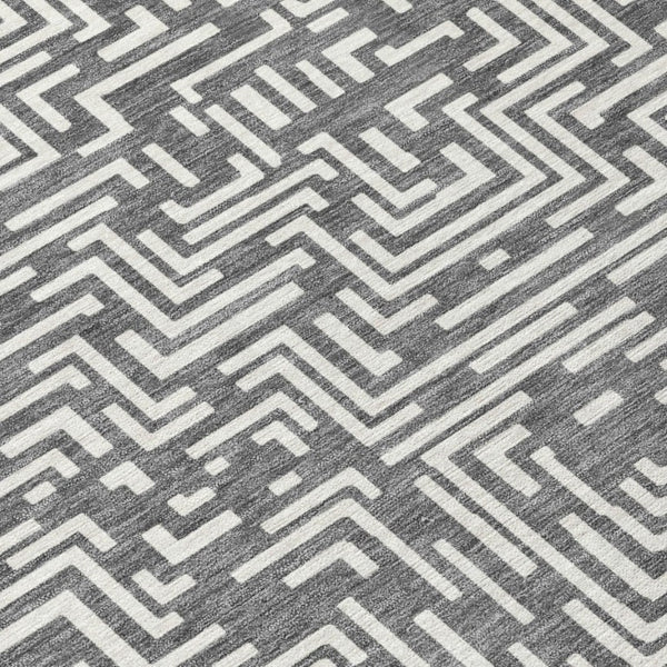 8 Ft Round Geometric Polyester Rug Washable Stain Resistant Indoor Outdoor Gray