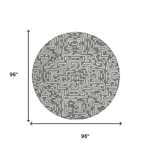 8 Ft Round Geometric Polyester Rug Washable Stain Resistant Indoor Outdoor Gray