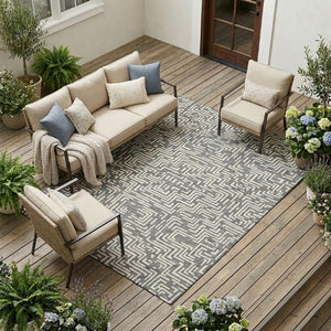 9 X 12 Geometric Polyester Area Rug Washable Indoor Outdoor for Patio and Living Room