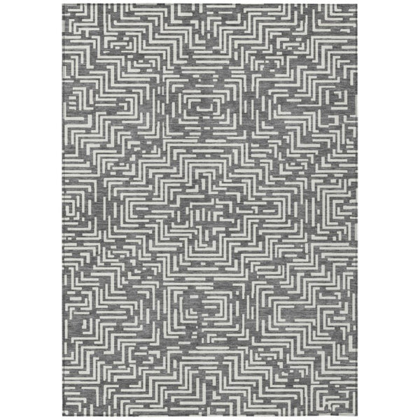 HomeRoots 9 X 12 Geometric Polyester Area Rug Washable Indoor Outdoor for Patio and Living Room 735656