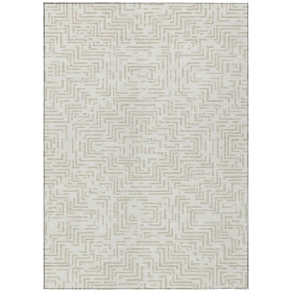 HomeRoots 5 X 8 Ivory Sky Blue Geometric Polyester Area Rug Washable Stain Resistant Indoor Outdoor 735659