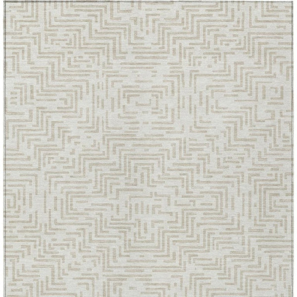 5 X 8 Ivory Sky Blue Geometric Polyester Area Rug Washable Stain Resistant Indoor Outdoor