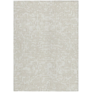 5 X 8 Ivory Sky Blue Geometric Polyester Area Rug Washable Stain Resistant Indoor Outdoor