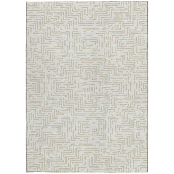 5 X 8 Ivory Sky Blue Geometric Polyester Area Rug Washable Stain Resistant Indoor Outdoor