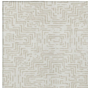 5 X 8 Ivory Sky Blue Geometric Polyester Area Rug Washable Stain Resistant Indoor Outdoor
