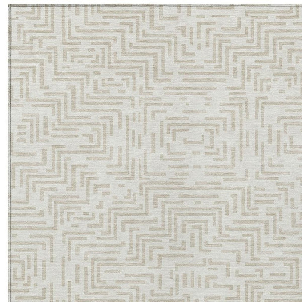 5 X 8 Ivory Sky Blue Geometric Polyester Area Rug Washable Stain Resistant Indoor Outdoor