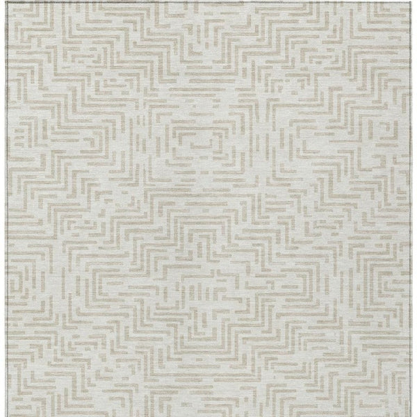 5 X 8 Ivory Sky Blue Geometric Polyester Area Rug Washable Stain Resistant Indoor Outdoor
