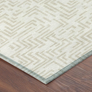 5 X 8 Ivory Sky Blue Geometric Polyester Area Rug Washable Stain Resistant Indoor Outdoor