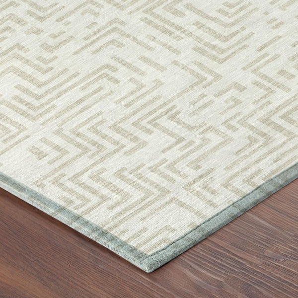 5 X 8 Ivory Sky Blue Geometric Polyester Area Rug Washable Stain Resistant Indoor Outdoor