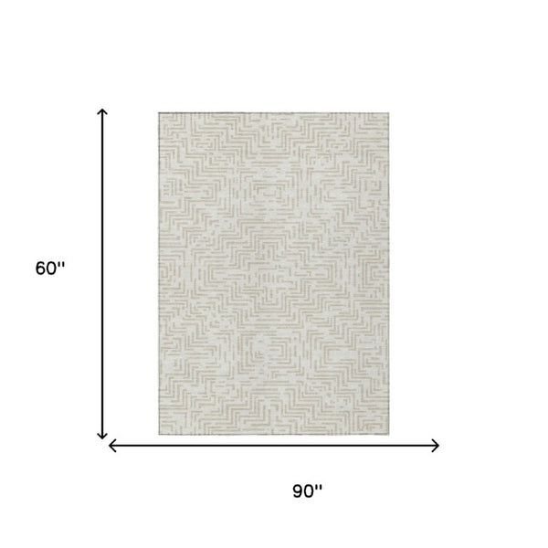 5 X 8 Ivory Sky Blue Geometric Polyester Area Rug Washable Stain Resistant Indoor Outdoor