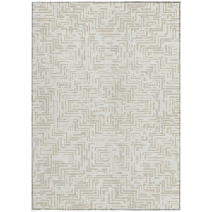 8 X 10 Ivory Blue Geometric Polyester Area Rug Washable Stain Resistant Indoor Outdoor