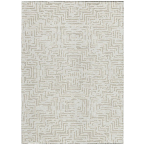 8 X 10 Ivory Blue Geometric Polyester Area Rug Washable Stain Resistant Indoor Outdoor