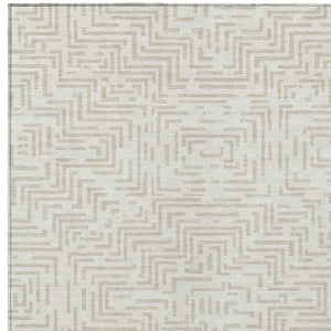 8 X 10 Ivory Blue Geometric Polyester Area Rug Washable Stain Resistant Indoor Outdoor