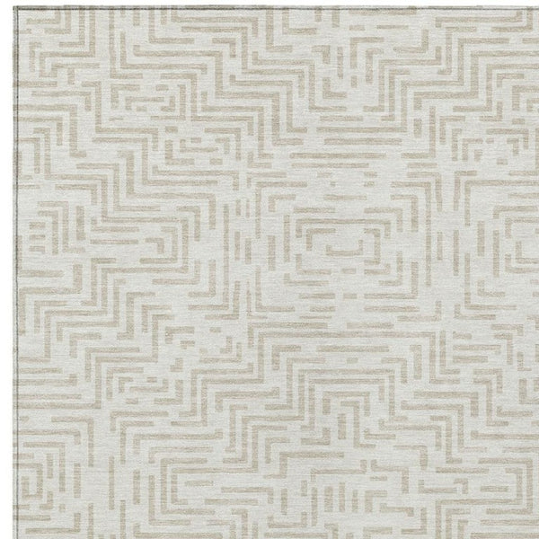 8 X 10 Ivory Blue Geometric Polyester Area Rug Washable Stain Resistant Indoor Outdoor