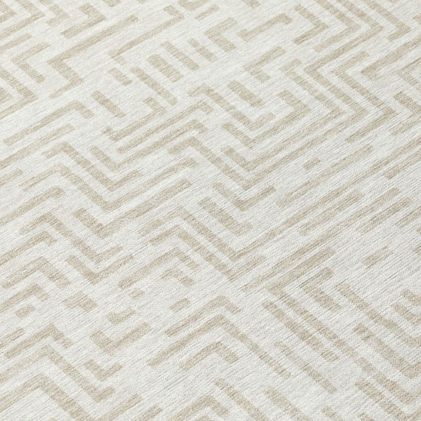 8 X 10 Ivory Blue Geometric Polyester Area Rug Washable Stain Resistant Indoor Outdoor