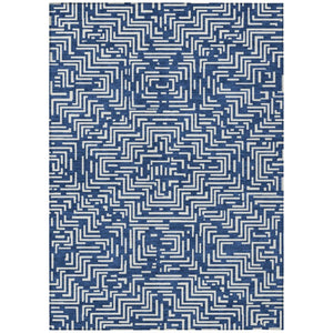 HomeRoots 10 X 14 Geometric Polyester Area Rug Washable Indoor Outdoor Navy Beige Patio 735669