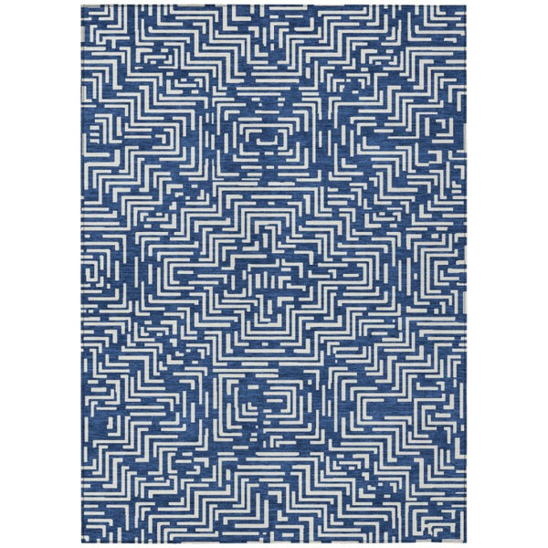 HomeRoots 10 X 14 Geometric Polyester Area Rug Washable Indoor Outdoor Navy Beige Patio 735669