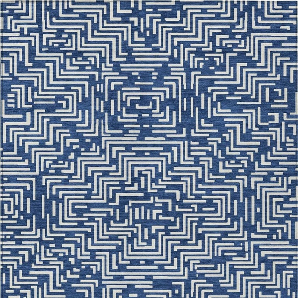 10 X 14 Geometric Polyester Area Rug Washable Indoor Outdoor Navy Beige Patio