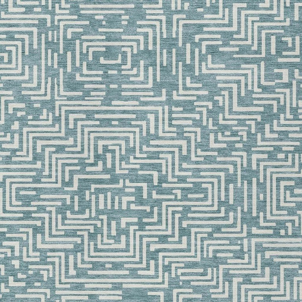 5x8 Teal Ivory Geometric Polyester Area Rug Washable for Patio Porch or Living Room