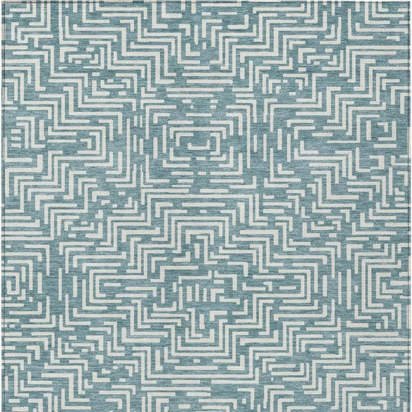 5x8 Teal Ivory Geometric Polyester Area Rug Washable for Patio Porch or Living Room