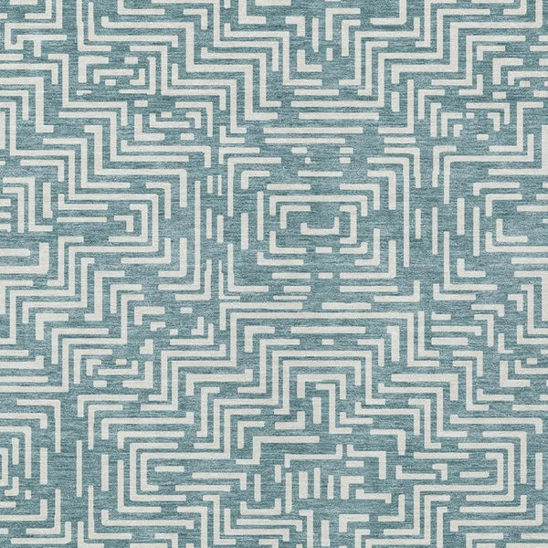 5x8 Teal Ivory Geometric Polyester Area Rug Washable for Patio Porch or Living Room