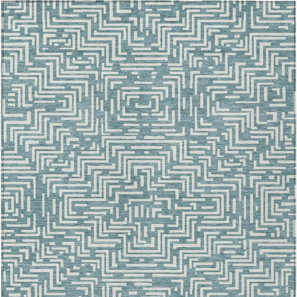 5x8 Teal Ivory Geometric Polyester Area Rug Washable for Patio Porch or Living Room