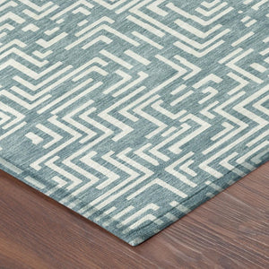 5x8 Teal Ivory Geometric Polyester Area Rug Washable for Patio Porch or Living Room