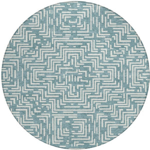 HomeRoots 8 Foot Round Geometric Polyester Area Rug Washable Teal Indoor Outdoor Use 735672