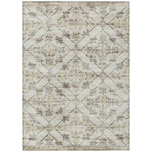 HomeRoots 9x12 Geometric Beige Blue Polyester Area Rug Washable Stain Resistant Indoor Outdoor Use 735680
