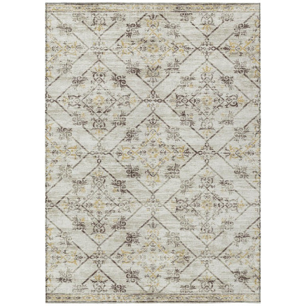 HomeRoots 9x12 Geometric Beige Blue Polyester Area Rug Washable Stain Resistant Indoor Outdoor Use 735680