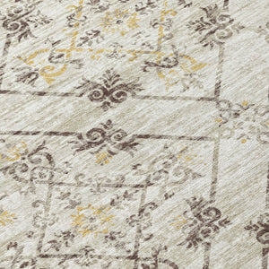 9x12 Geometric Beige Blue Polyester Area Rug Washable Stain Resistant Indoor Outdoor Use