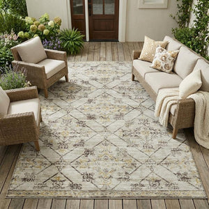 10 X 14 Geometric Polyester Area Rug Washable for Indoor Outdoor Spaces
