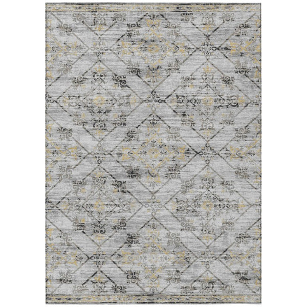 HomeRoots 5x8 Geometric Polyester Area Rug Stain Resistant Indoor Outdoor Silver Ivory 735695