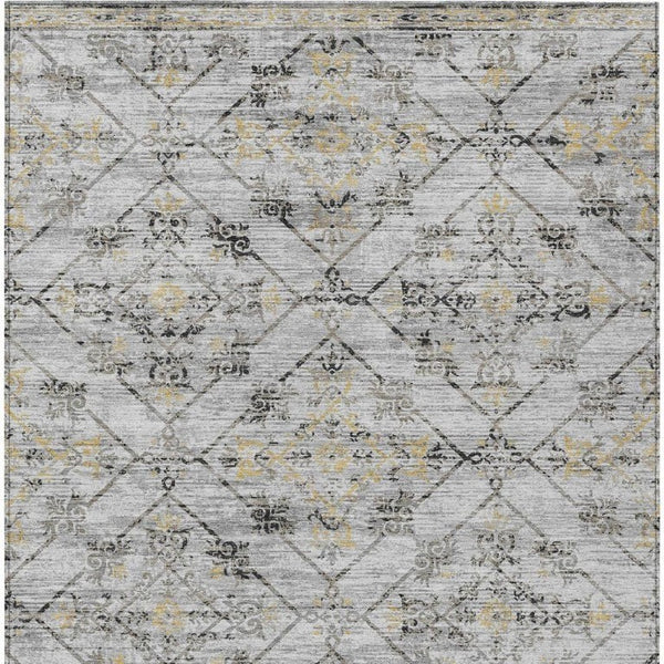 5x8 Geometric Polyester Area Rug Stain Resistant Indoor Outdoor Silver Ivory