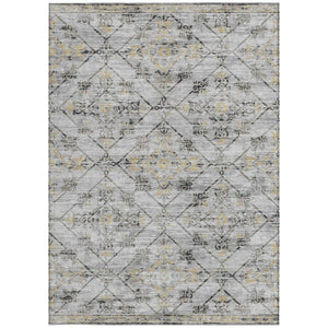 5x8 Geometric Polyester Area Rug Stain Resistant Indoor Outdoor Silver Ivory