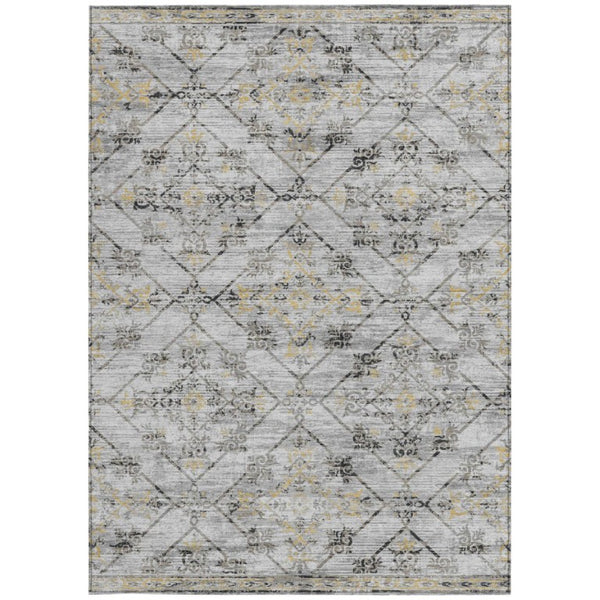 5x8 Geometric Polyester Area Rug Stain Resistant Indoor Outdoor Silver Ivory
