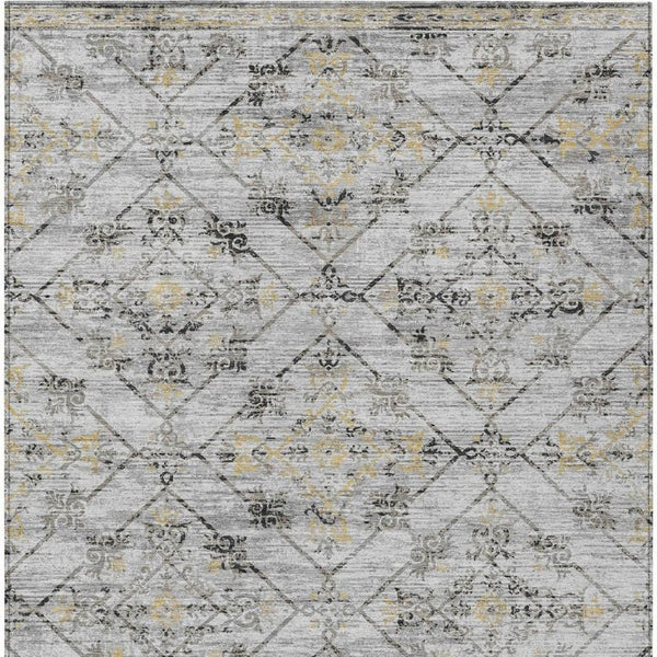 5x8 Geometric Polyester Area Rug Stain Resistant Indoor Outdoor Silver Ivory