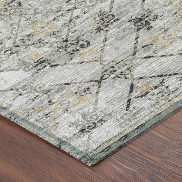 5x8 Geometric Polyester Area Rug Stain Resistant Indoor Outdoor Silver Ivory